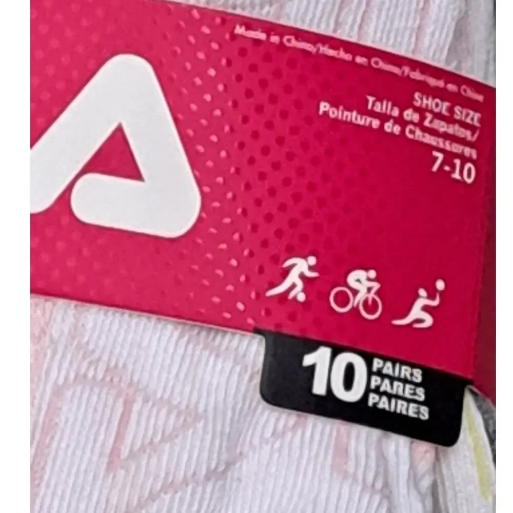 NWT Fila 10 Pairs Comfort Knit Soft Socks Bonus 3 Hair Ties Girls 7 to 10 Shoe